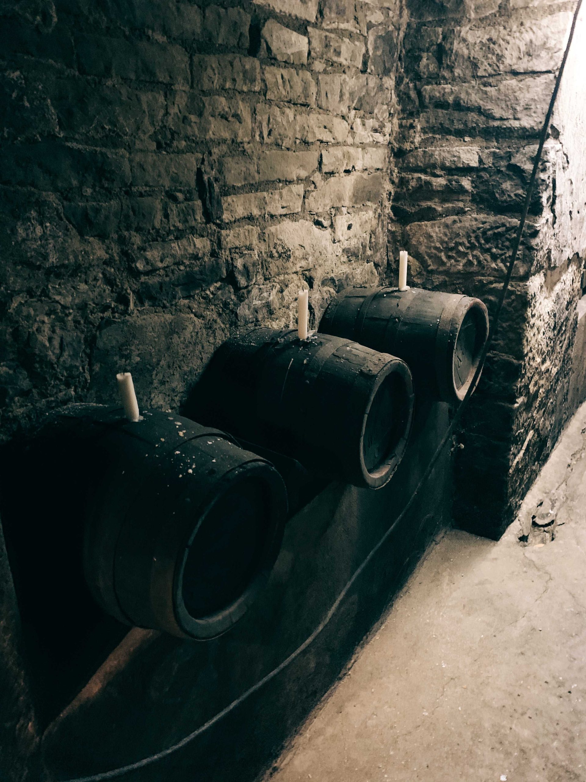 Wine barrels with candles